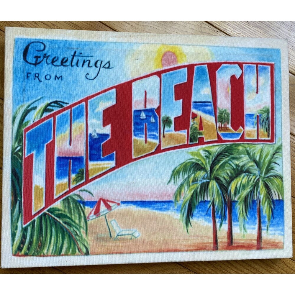 Greetings from The Beach picture retro vintage Poster Ocean Art Wall Palms